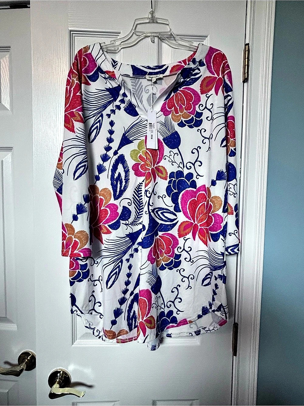 Elsie & Fred Floral Tunic in White & Blue 2XL NWT